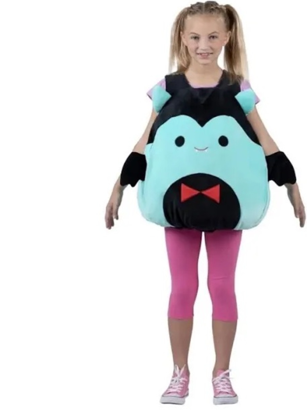 Squishmallows Aqua & Black Bat Costume with Red Bow